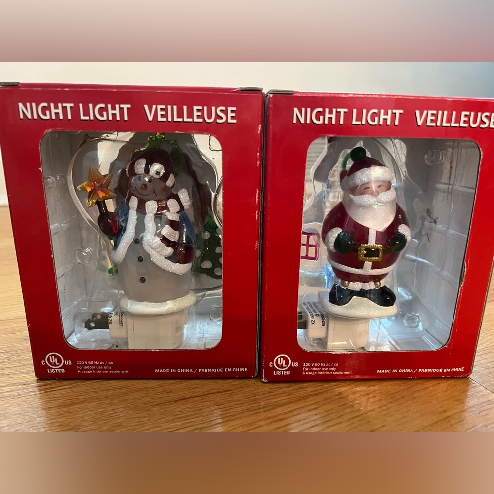 Holiday glass Night Light Set - Snowman and Santa